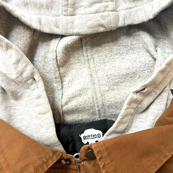 Buffalo Outdoors Men’s 2XL Brown Canvas Work Jacket w/ Gray Sweatshirt Hood - Picture 12 of 16